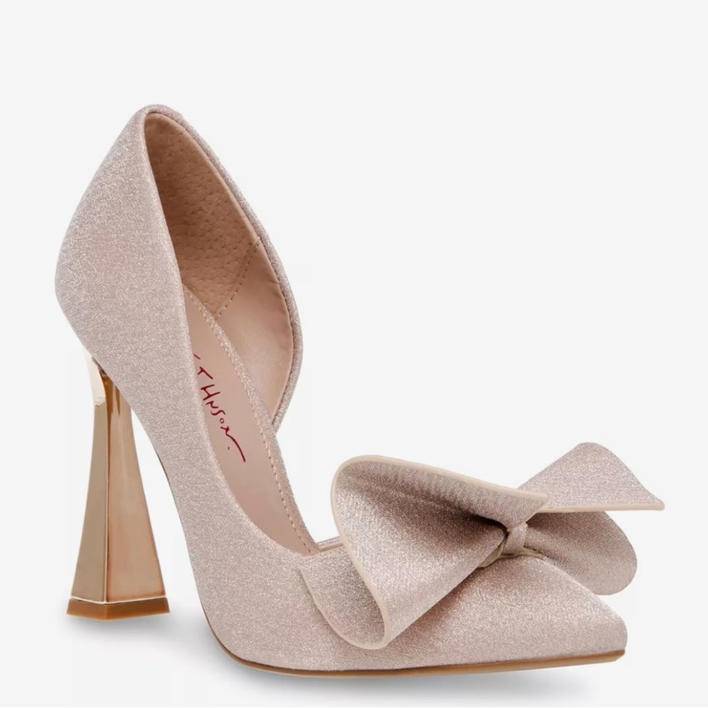 Betsey Johnson Glittering Pink Heels with Bow - Picture 1 of 11